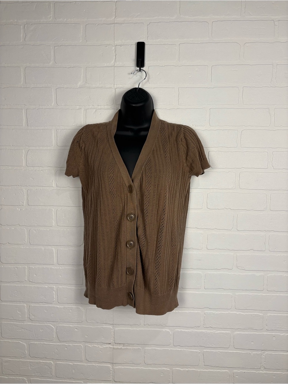 Mossimo Supply Co. Women Brown Short Sleeve Button Down Knit Cardigan Sweater M